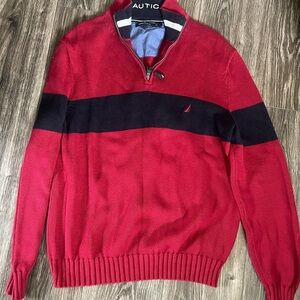 Nautica Men's Red Zip-Up Sweater with Black Stripe